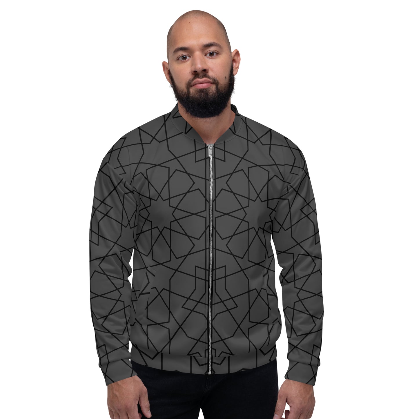 ABSTRACT GREY UNISEX BOMBER JACKET