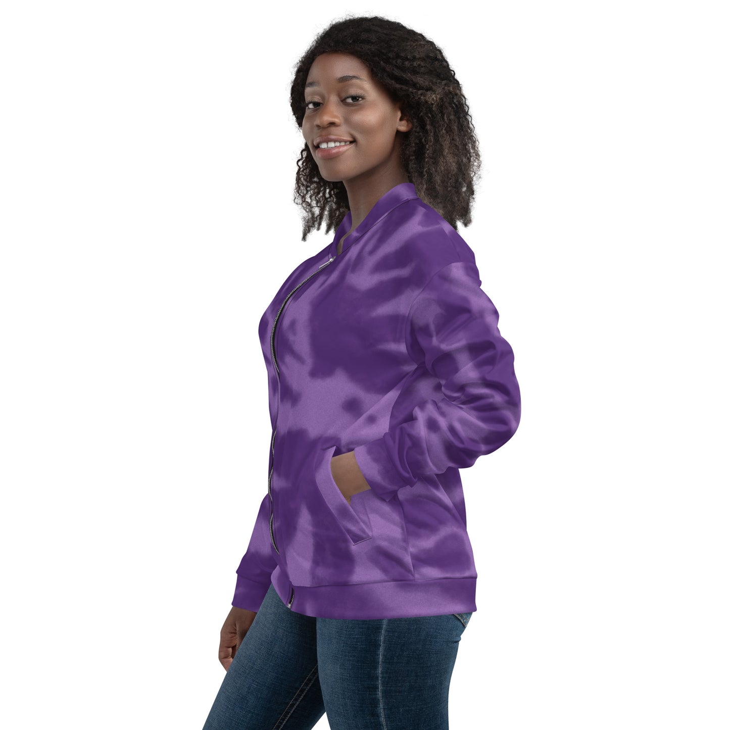 PURPLE TIE DYE UNISEX BOMBER JACKET