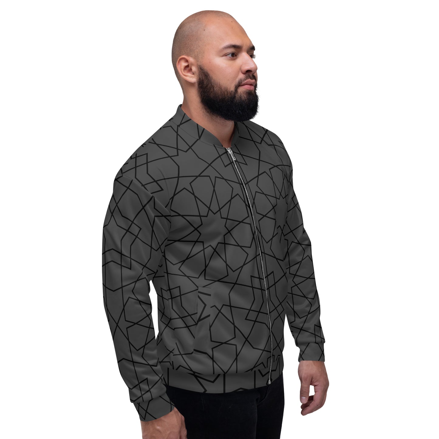 ABSTRACT GREY UNISEX BOMBER JACKET