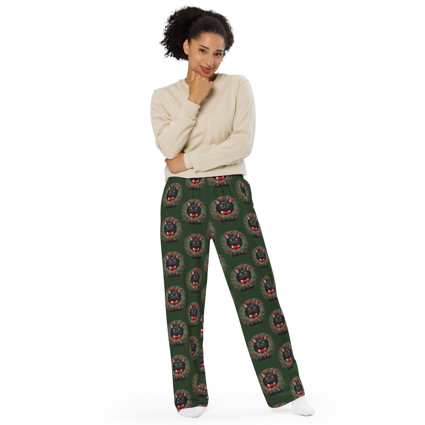 BLACK KITTY WREATH UNISEX LOUNGE PANTS