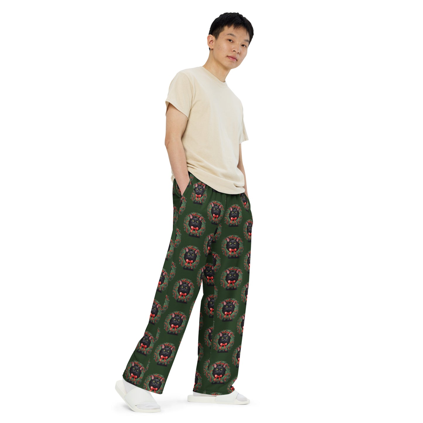 BLACK KITTY WREATH UNISEX LOUNGE PANTS
