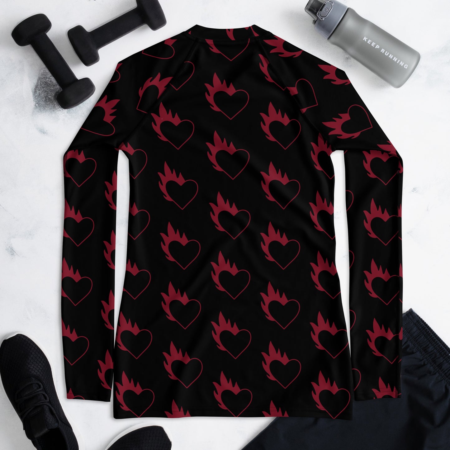 FLAMING HEART WOMEN'S RASH GUARD