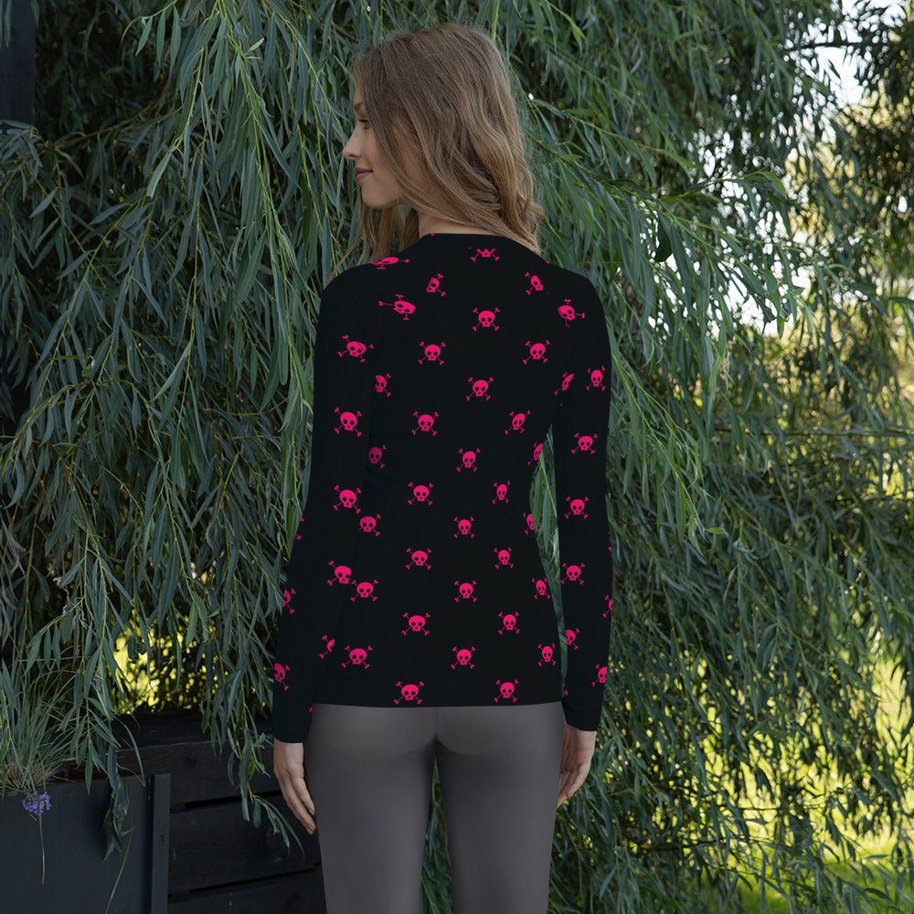 PINK SKULL & BONES WOMEN'S RASH GUARD