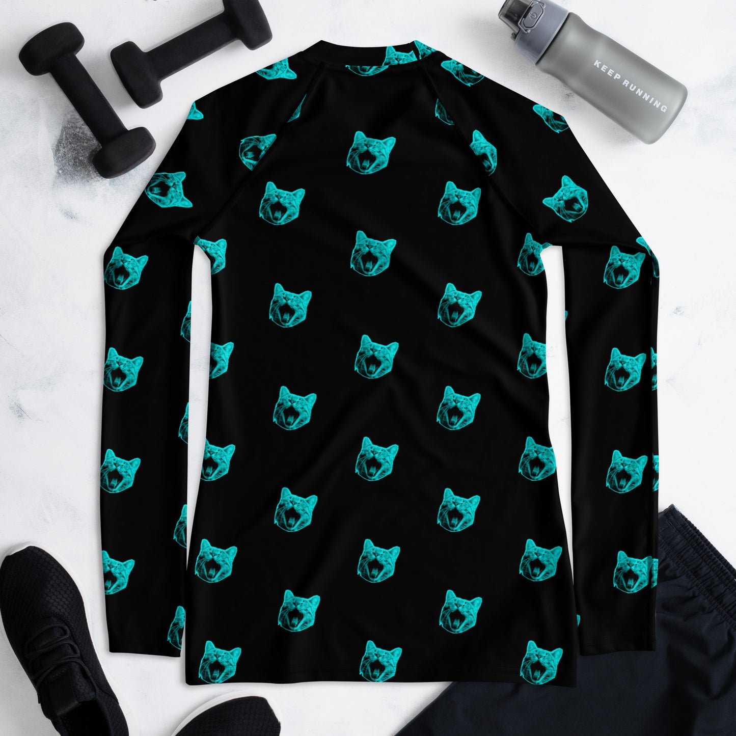 ELECTRIC BLUE CAT WOMEN'S RASH GUARD