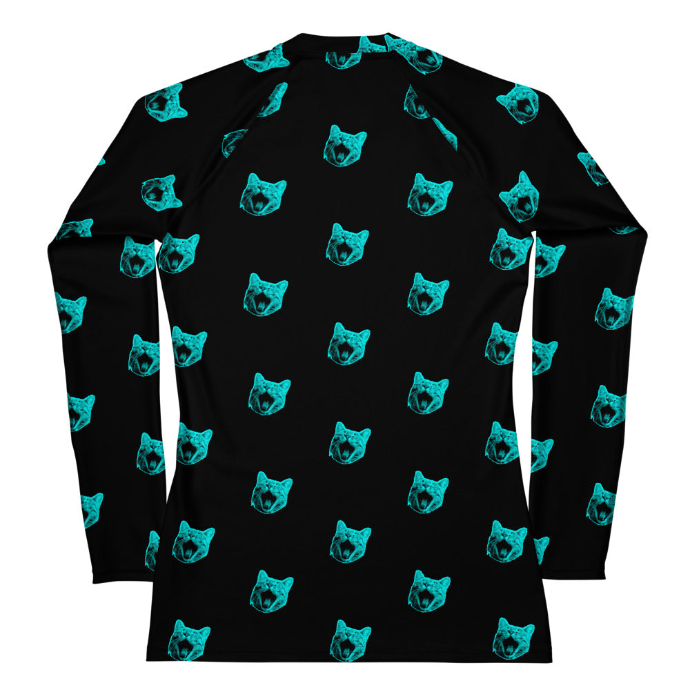 ELECTRIC BLUE CAT WOMEN'S RASH GUARD