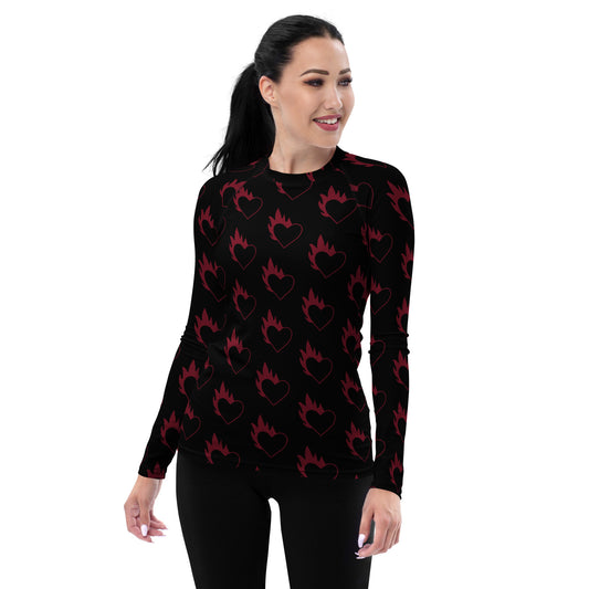 FLAMING HEART WOMEN'S RASH GUARD
