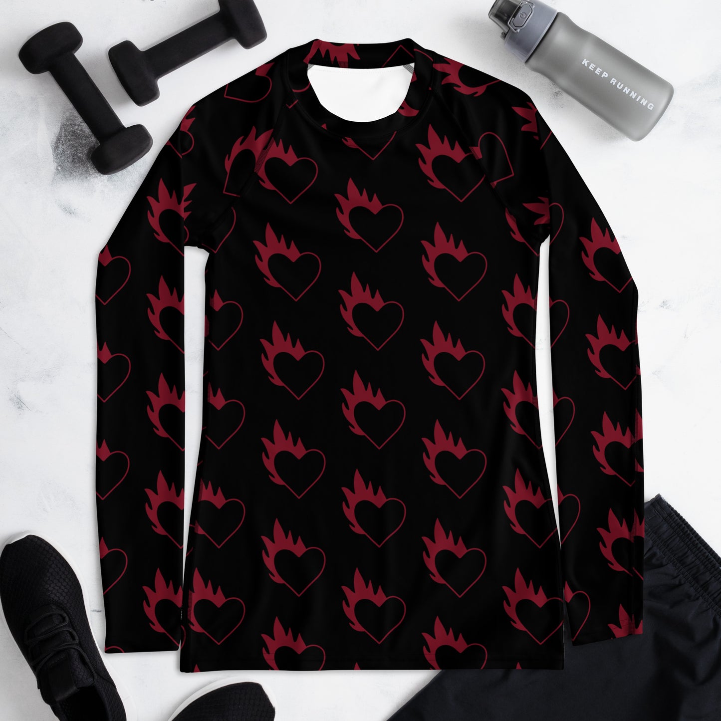 FLAMING HEART WOMEN'S RASH GUARD