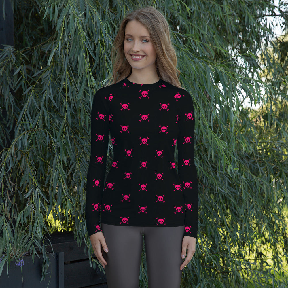 PINK SKULL & BONES WOMEN'S RASH GUARD