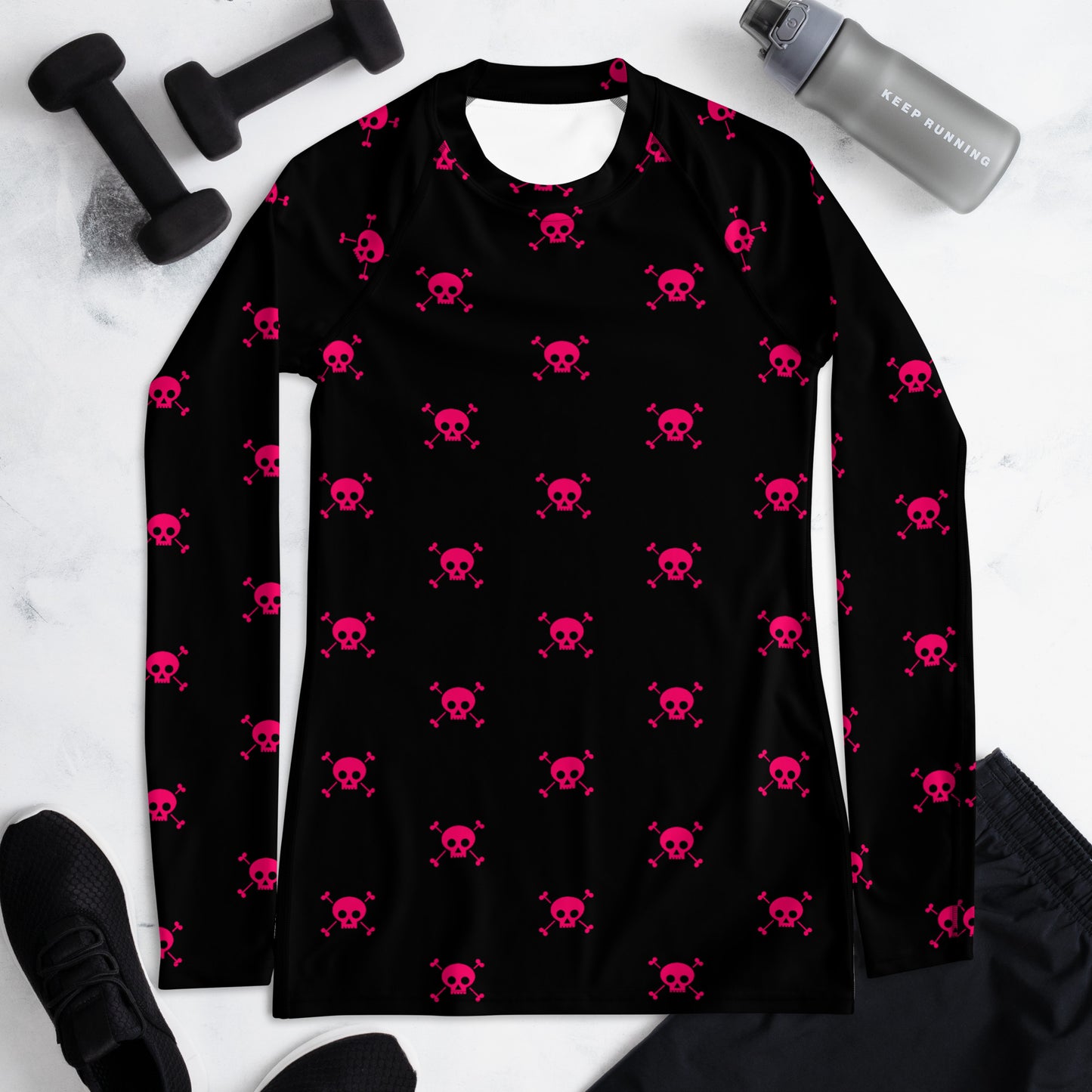PINK SKULL & BONES WOMEN'S RASH GUARD