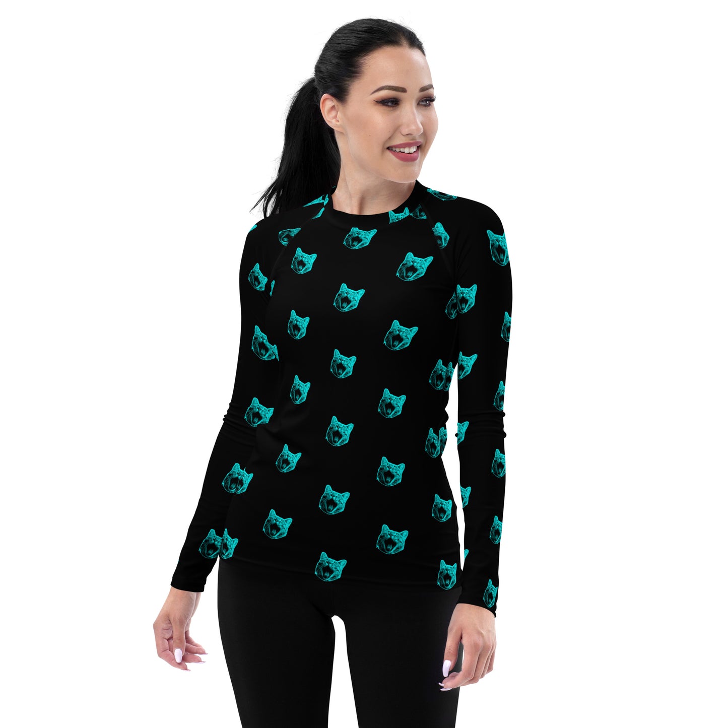 ELECTRIC BLUE CAT WOMEN'S RASH GUARD