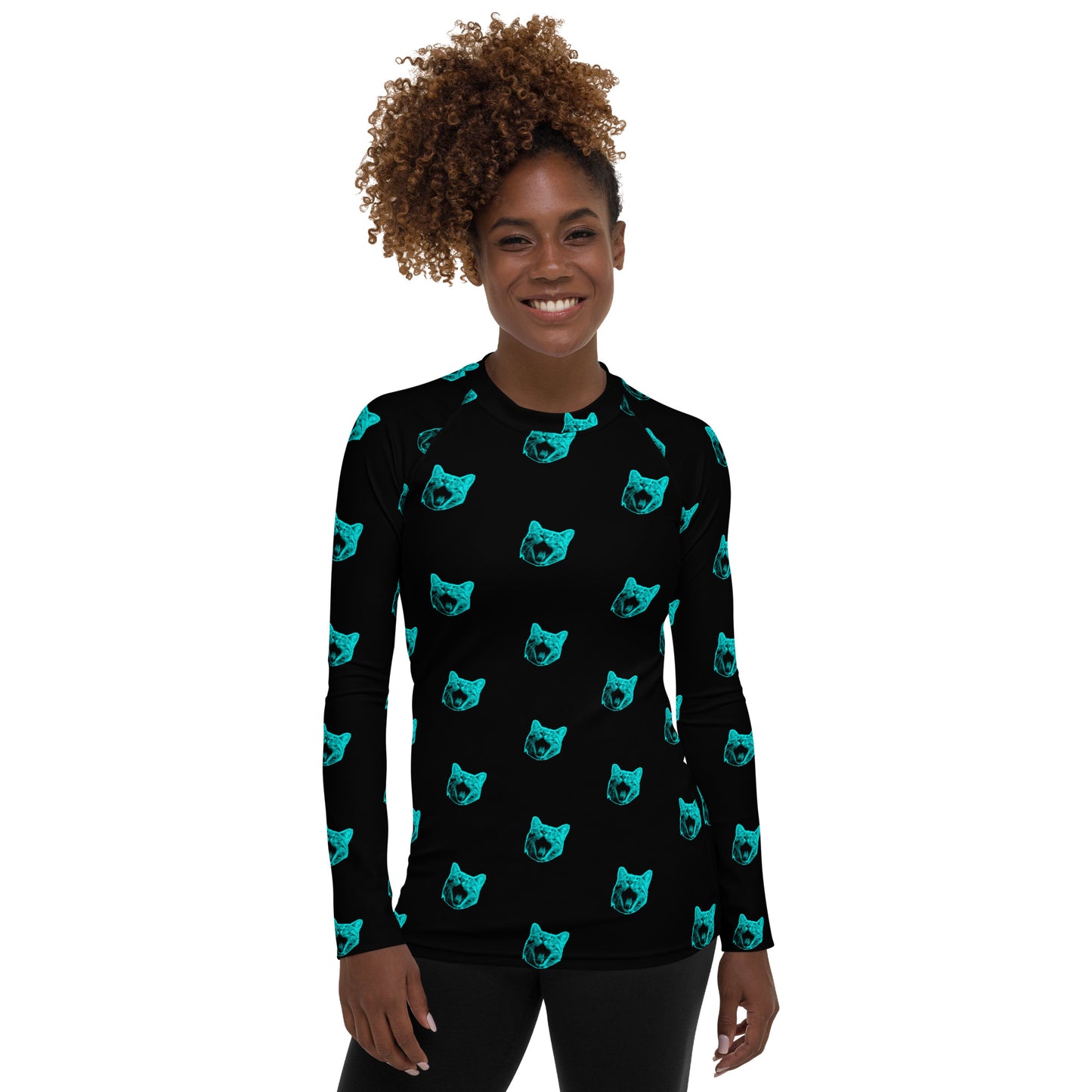 ELECTRIC BLUE CAT WOMEN'S RASH GUARD