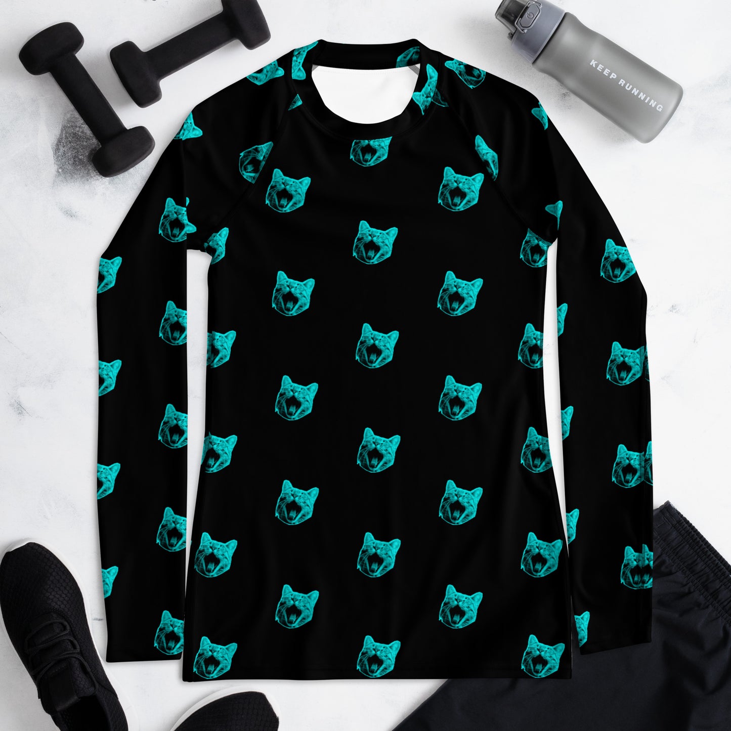 ELECTRIC BLUE CAT WOMEN'S RASH GUARD