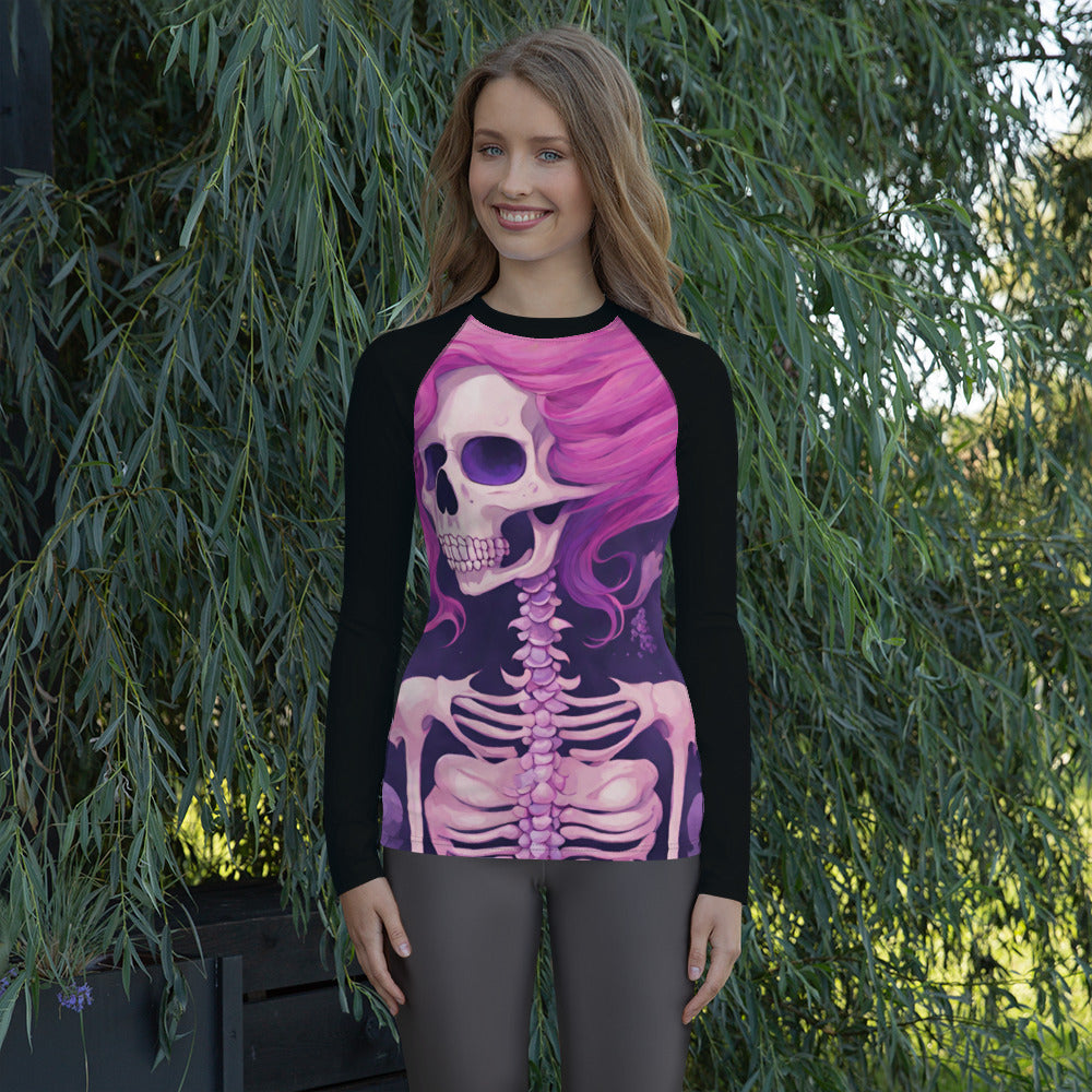 PINK SKELETON WOMEN'S RASH GUARD