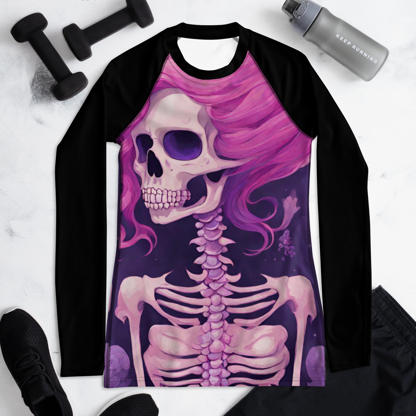 PINK SKELETON WOMEN'S RASH GUARD
