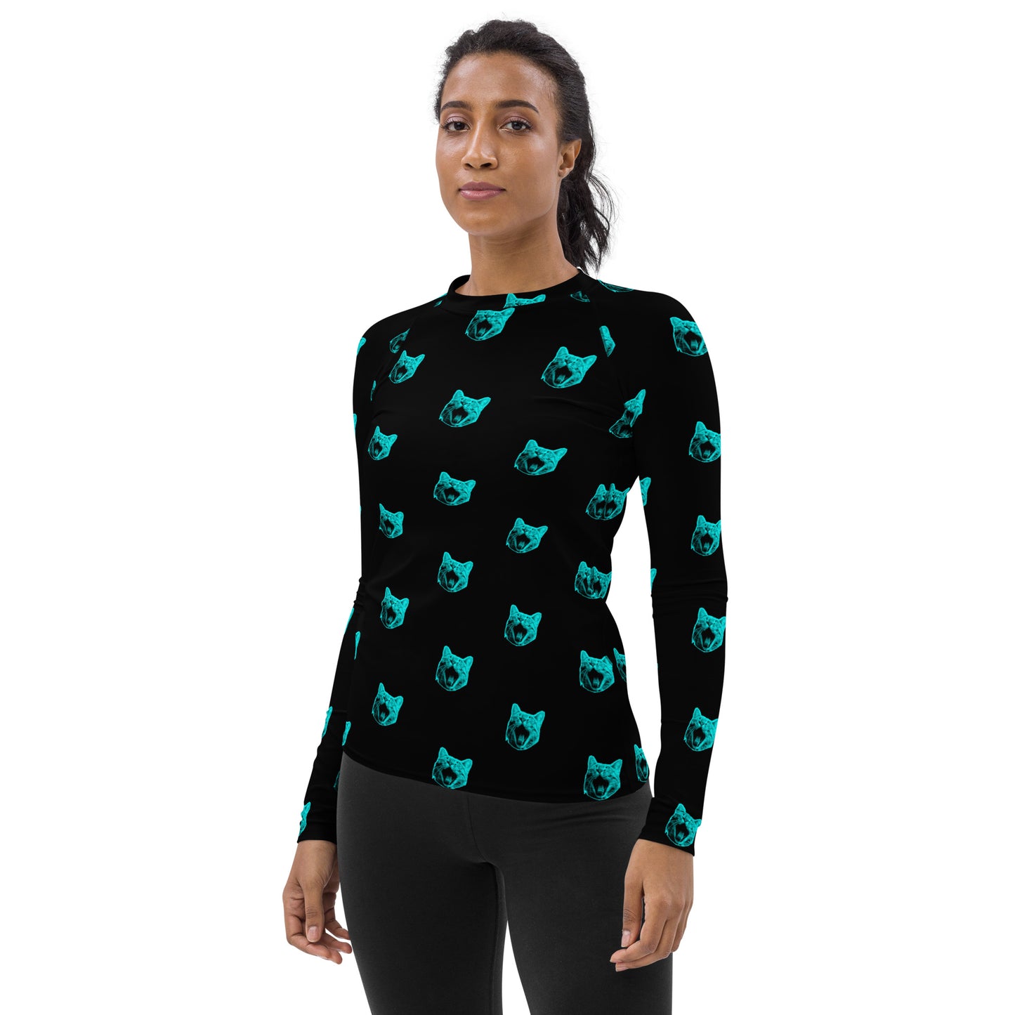 ELECTRIC BLUE CAT WOMEN'S RASH GUARD