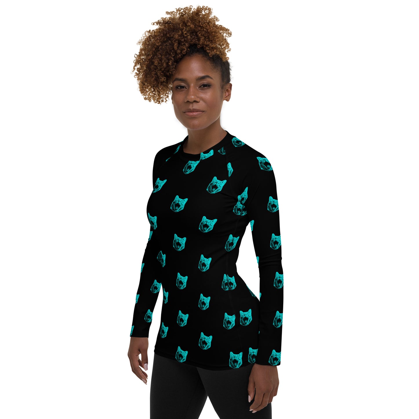 ELECTRIC BLUE CAT WOMEN'S RASH GUARD
