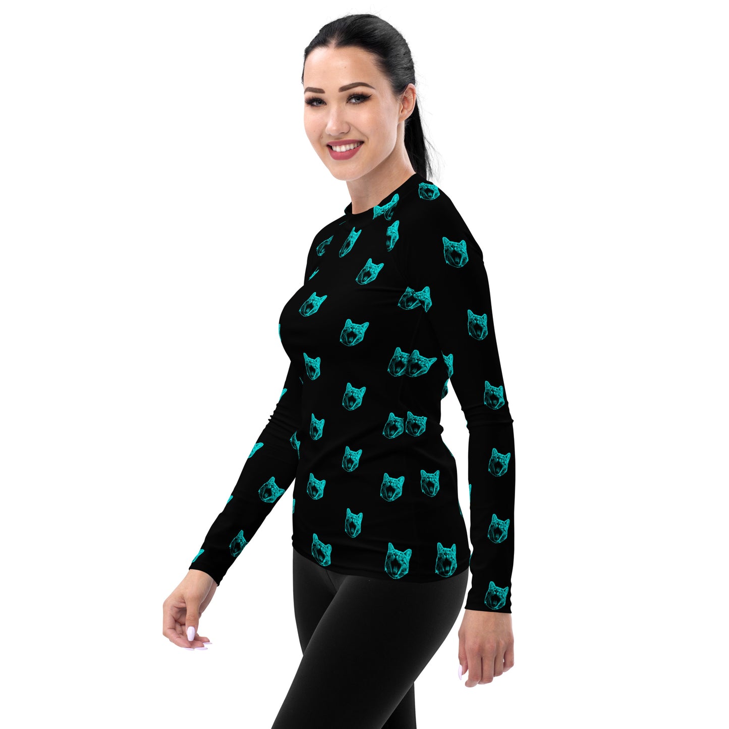 ELECTRIC BLUE CAT WOMEN'S RASH GUARD