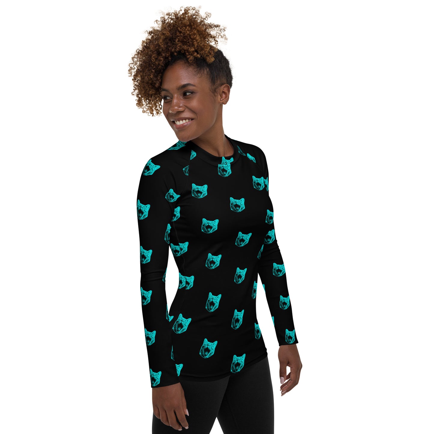 ELECTRIC BLUE CAT WOMEN'S RASH GUARD