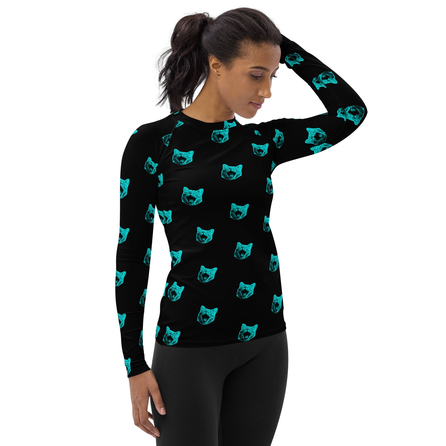 ELECTRIC BLUE CAT WOMEN'S RASH GUARD