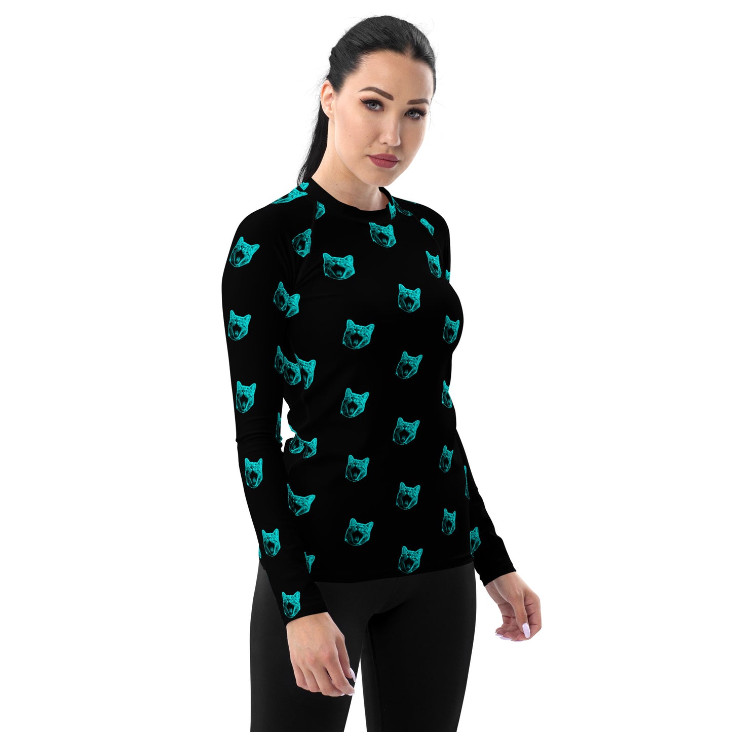ELECTRIC BLUE CAT WOMEN'S RASH GUARD