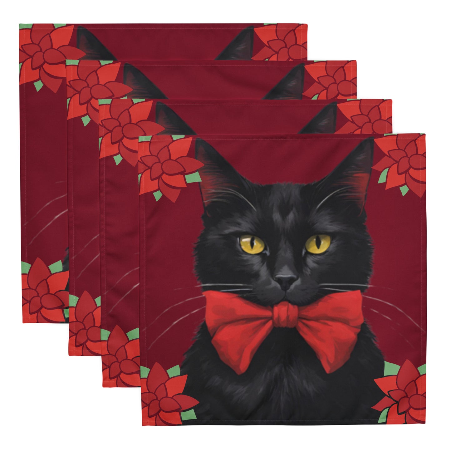 BLACK KITTY BOW CLOTH NAPKIN SET