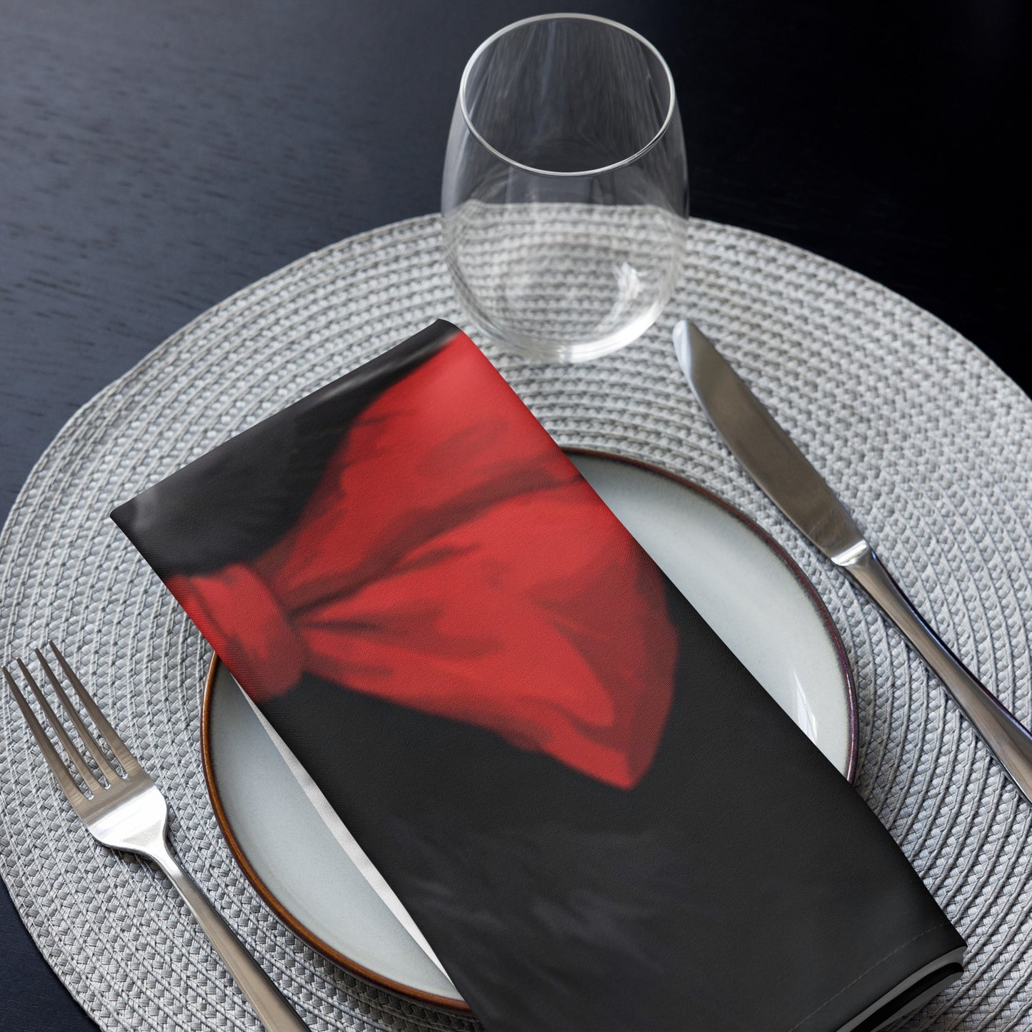 BLACK KITTY BOW CLOTH NAPKIN SET