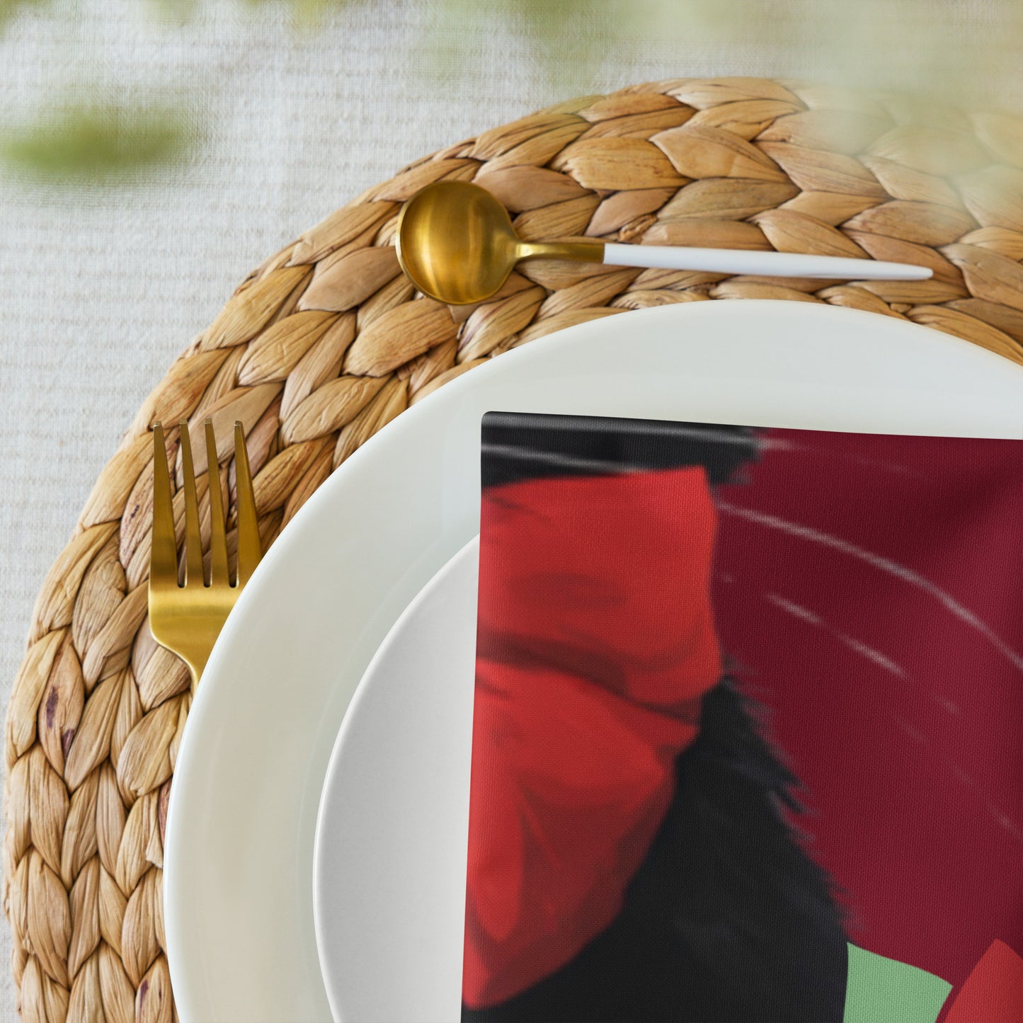 BLACK KITTY BOW CLOTH NAPKIN SET