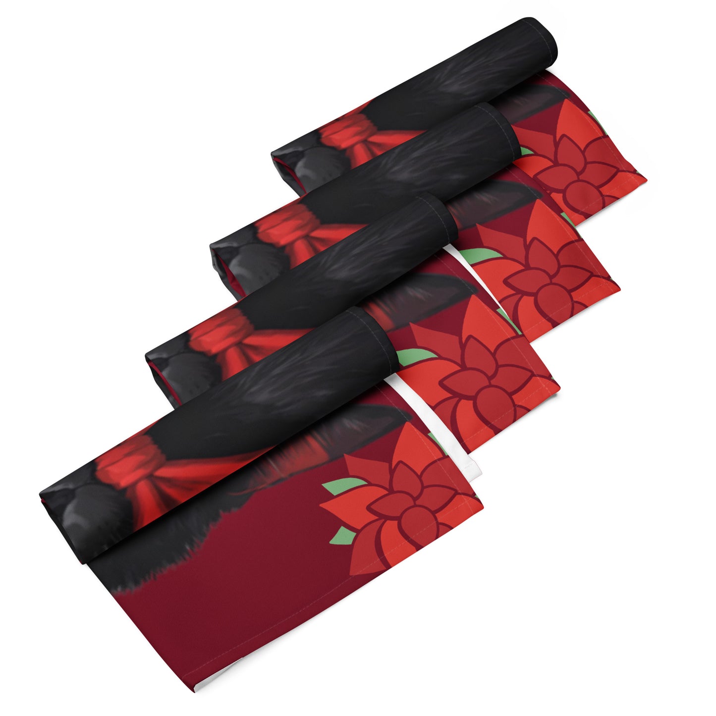 BLACK KITTY BOW CLOTH NAPKIN SET