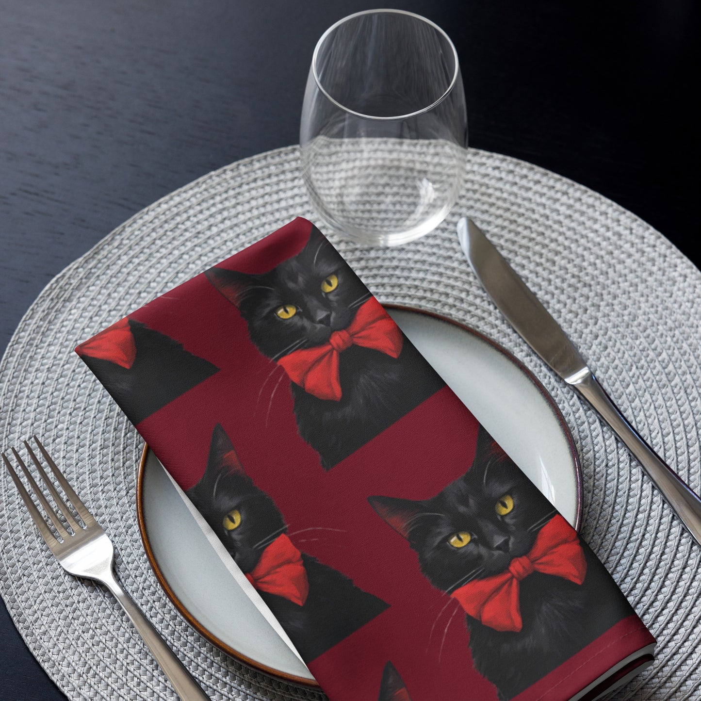 BLACK KITTY BOW B CLOTH NAPKIN SET