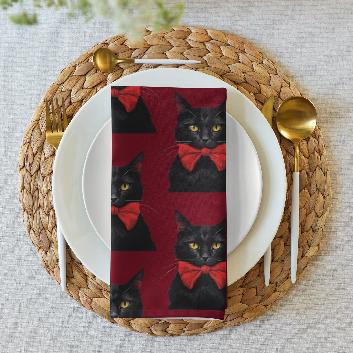 BLACK KITTY BOW B CLOTH NAPKIN SET