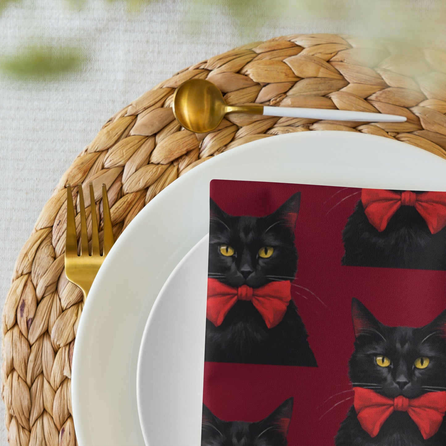 BLACK KITTY BOW B CLOTH NAPKIN SET