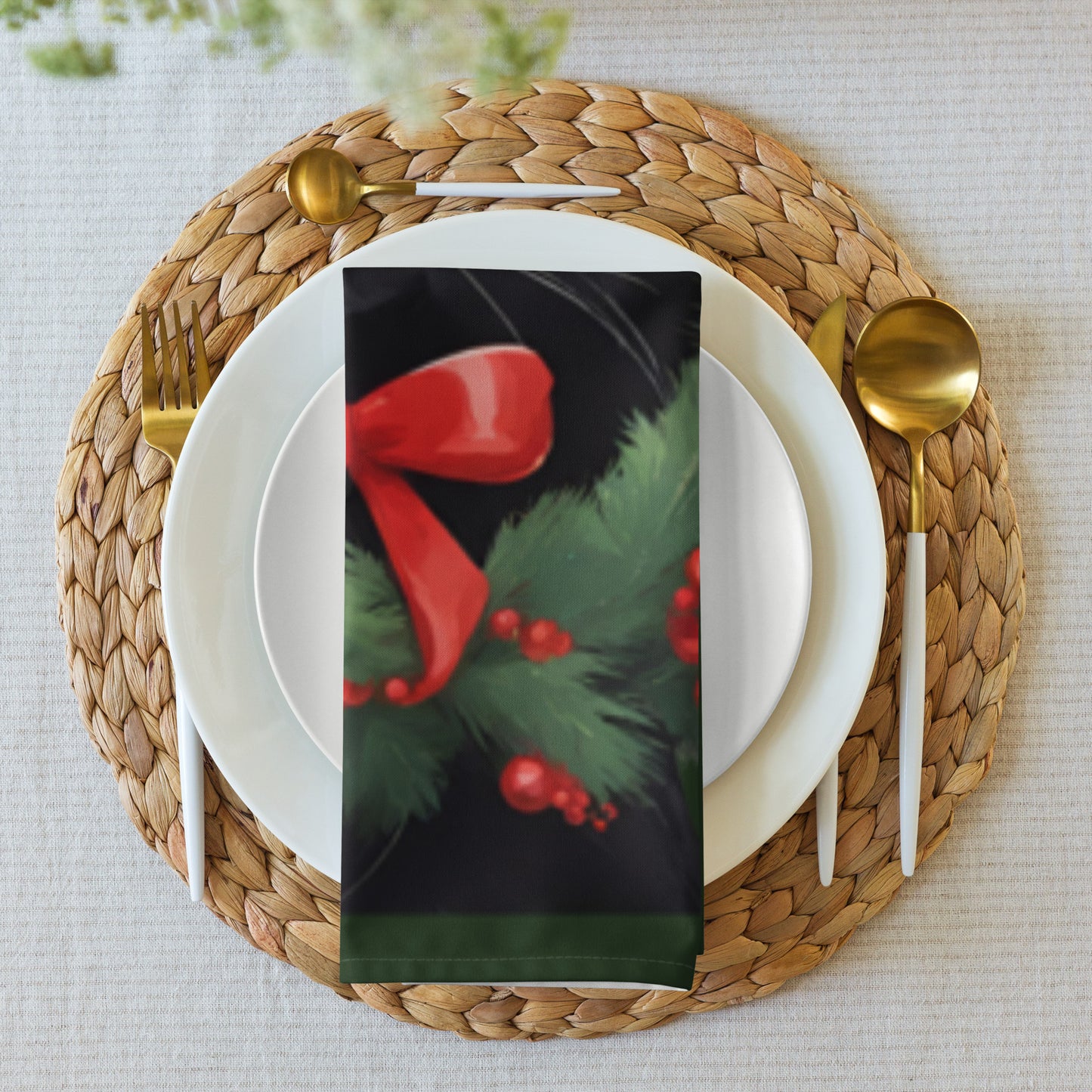 BLACK KITTY WREATH CLOTH NAPKIN SET