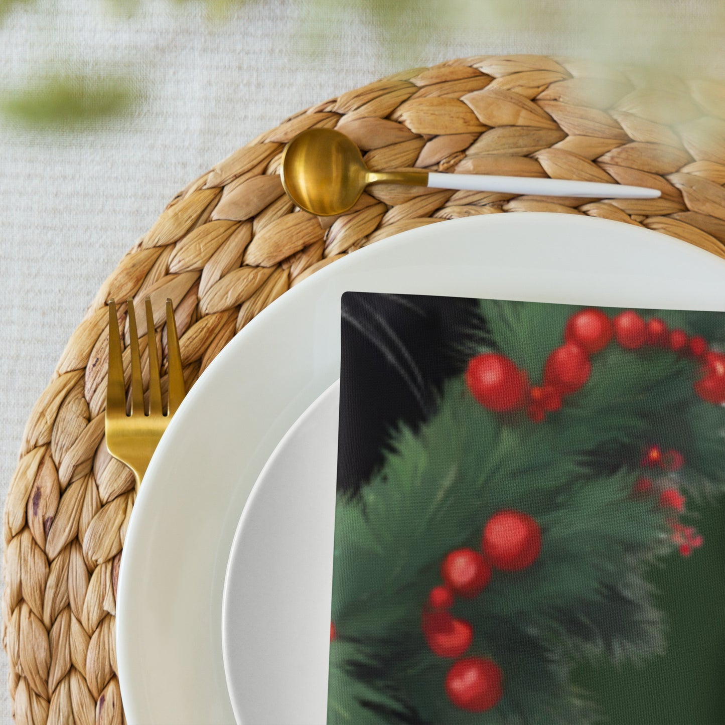 BLACK KITTY WREATH CLOTH NAPKIN SET