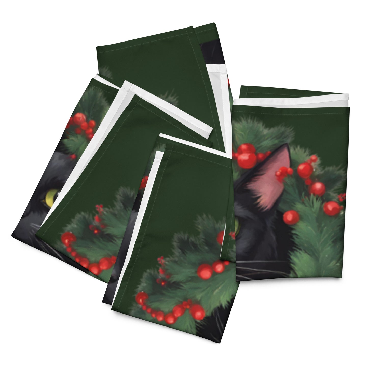 BLACK KITTY WREATH CLOTH NAPKIN SET