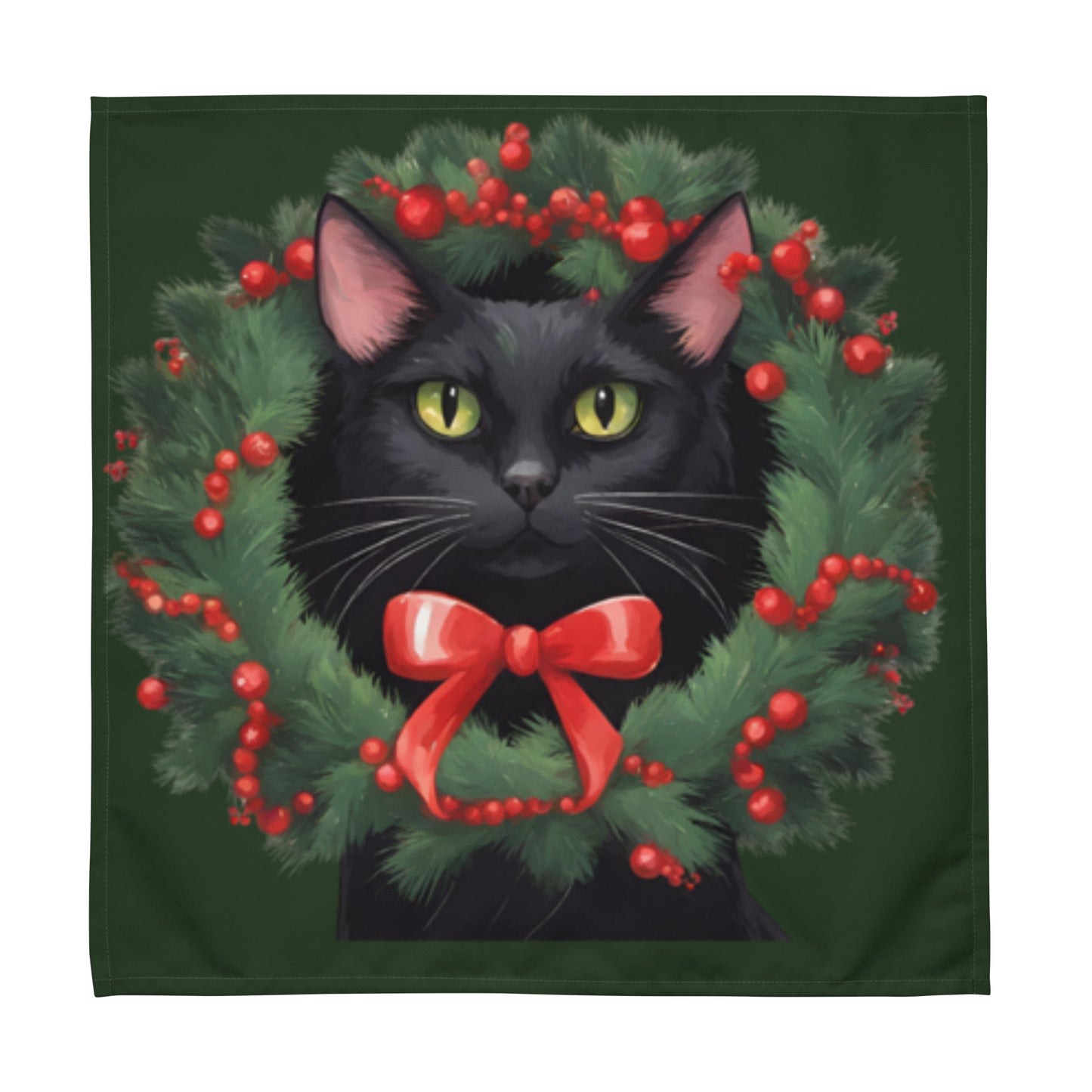 BLACK KITTY WREATH CLOTH NAPKIN SET