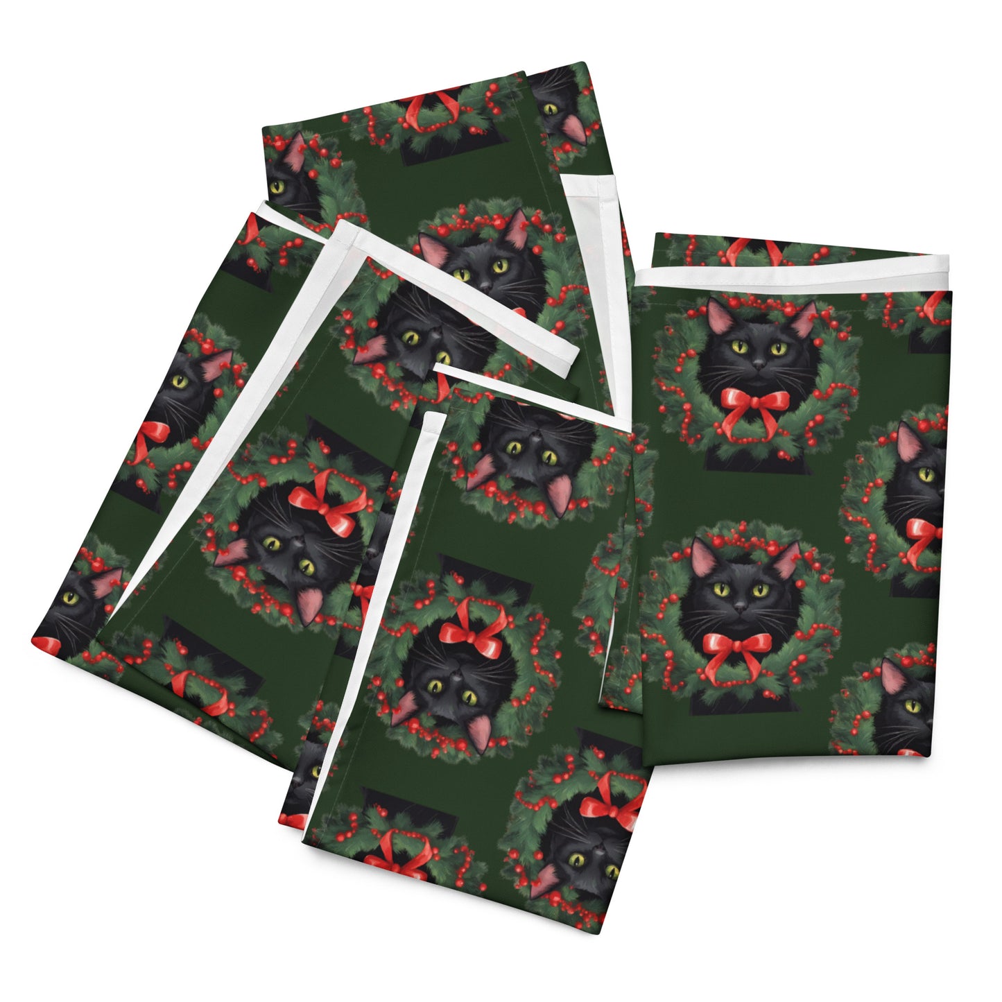 BLACK KITTY WREATH B CLOTH NAPKIN SET