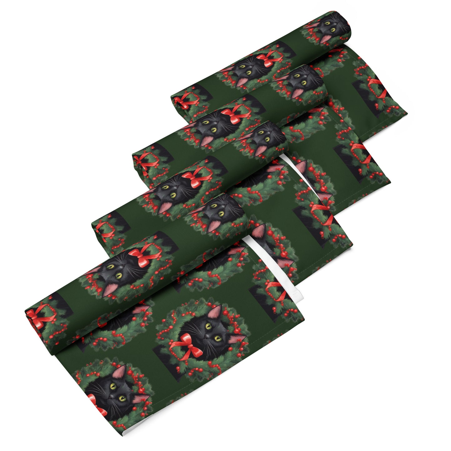 BLACK KITTY WREATH B CLOTH NAPKIN SET