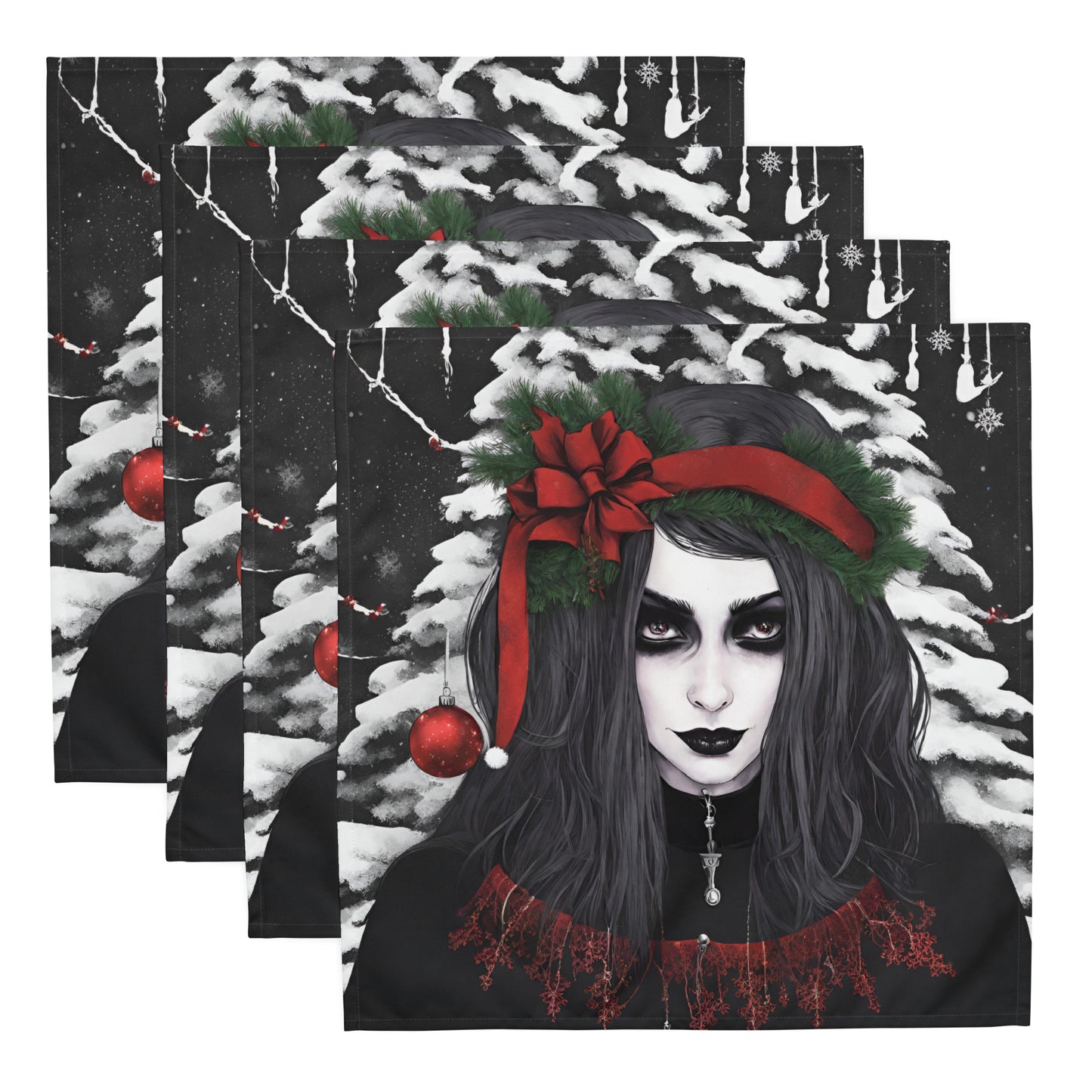 GOTH GIRL BOW CLOTH NAPKIN SET