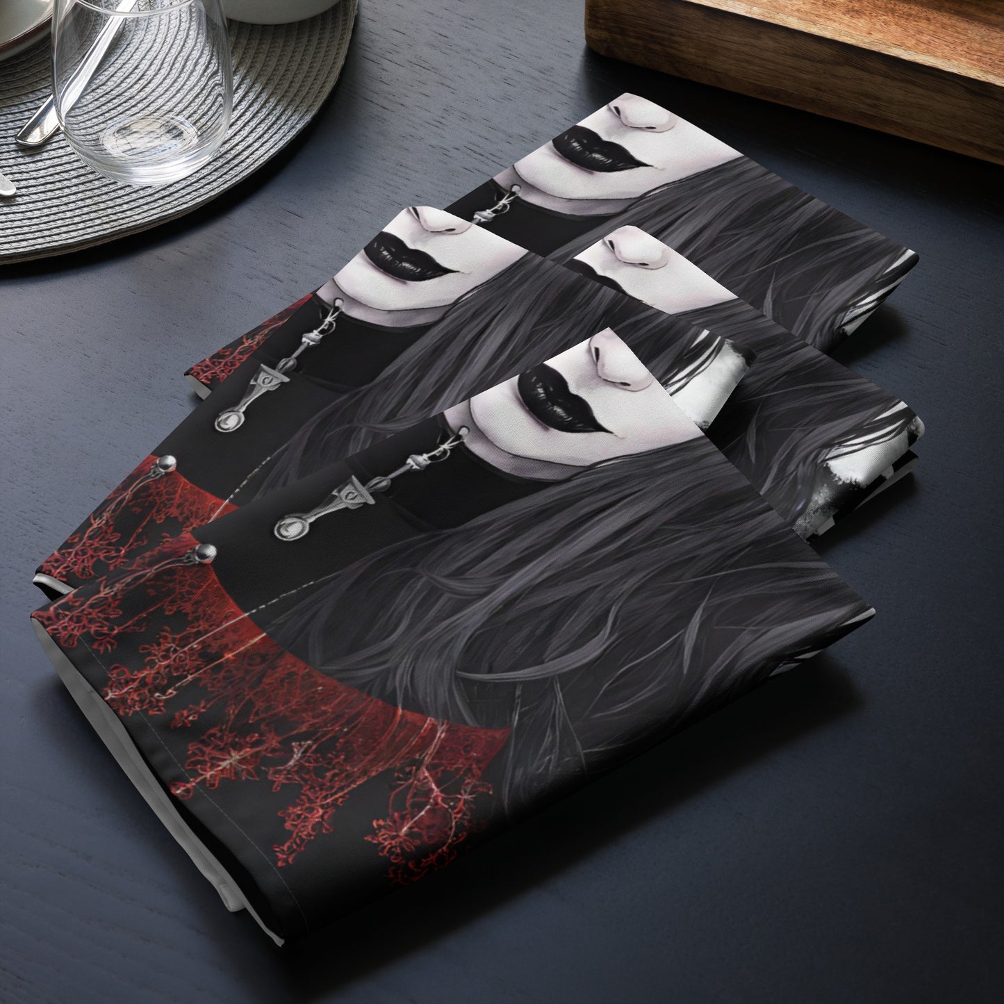 GOTH GIRL BOW CLOTH NAPKIN SET