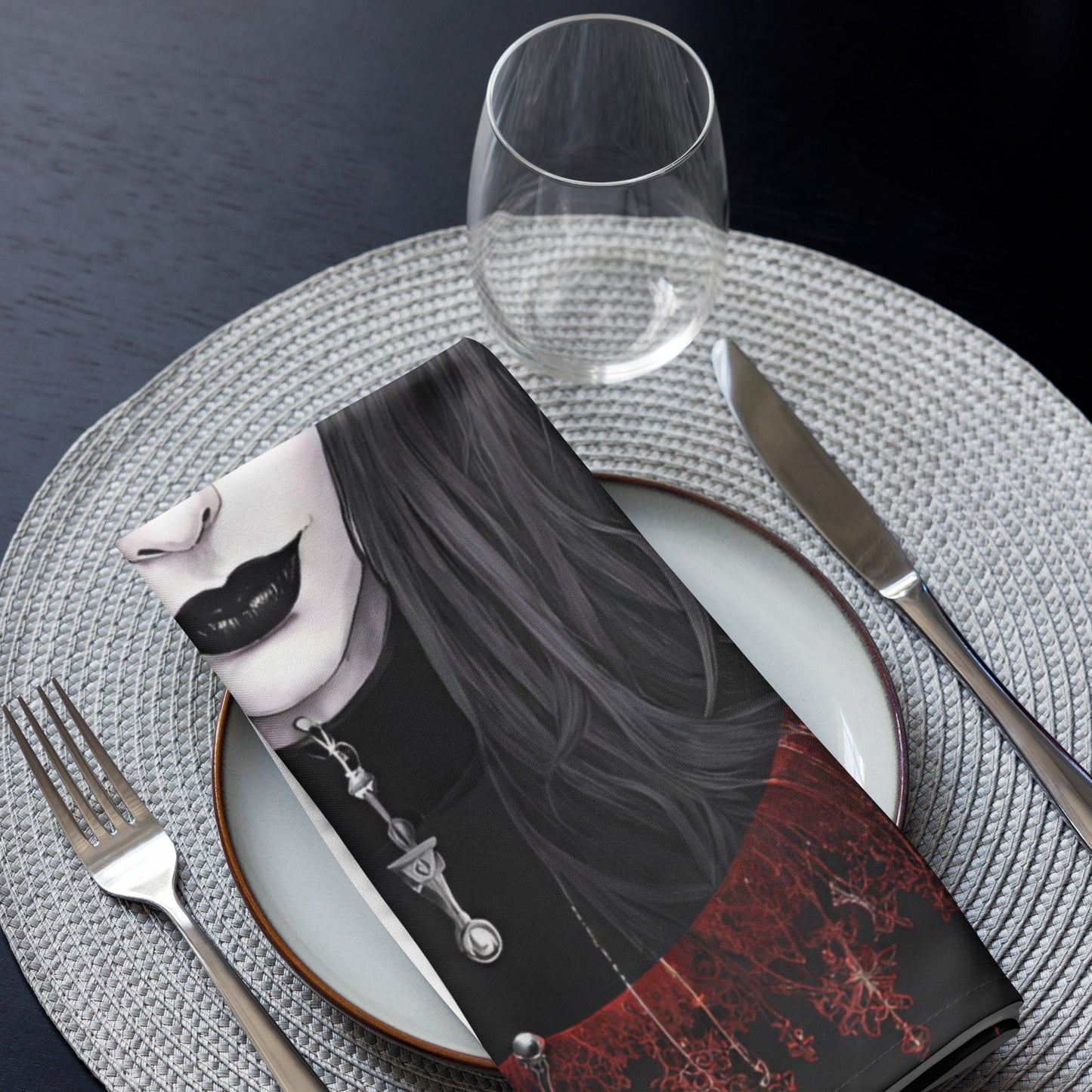 GOTH GIRL BOW CLOTH NAPKIN SET