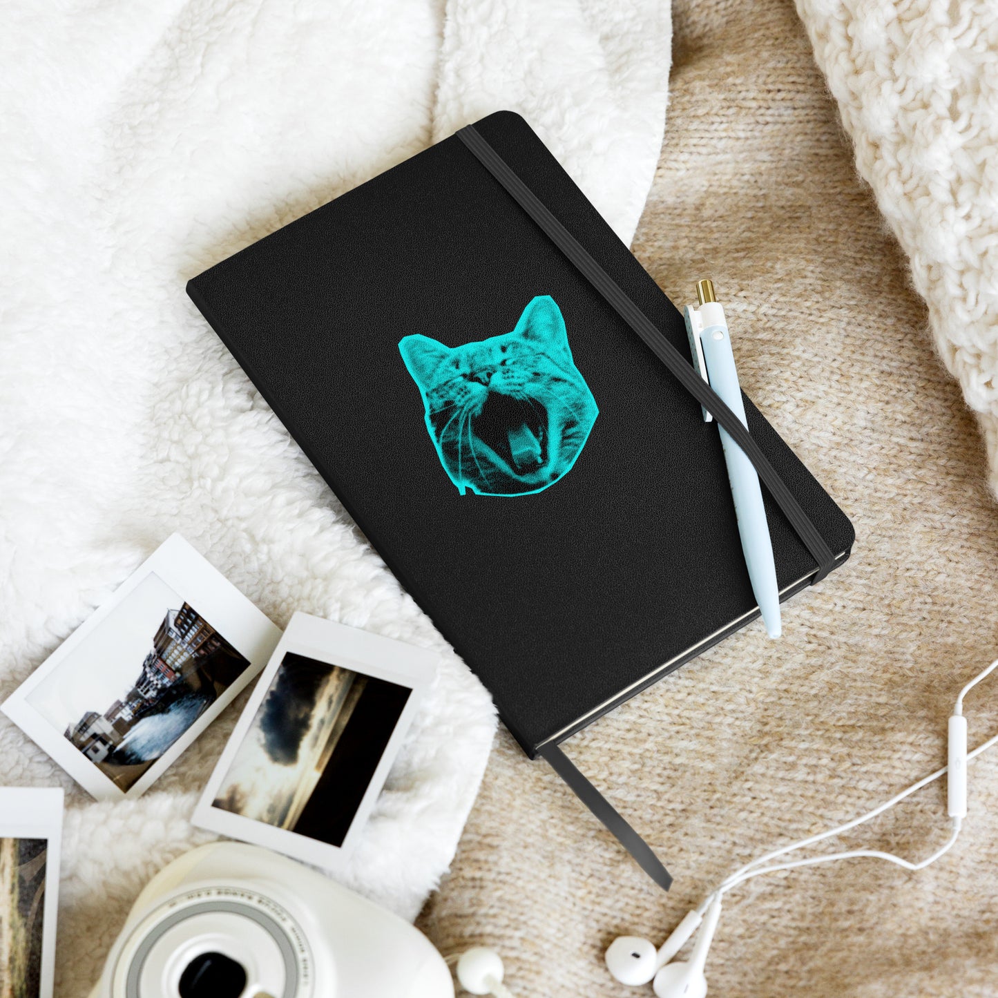 ELECTRIC BLUE CAT HARDCOVER BOUND NOTEBOOK