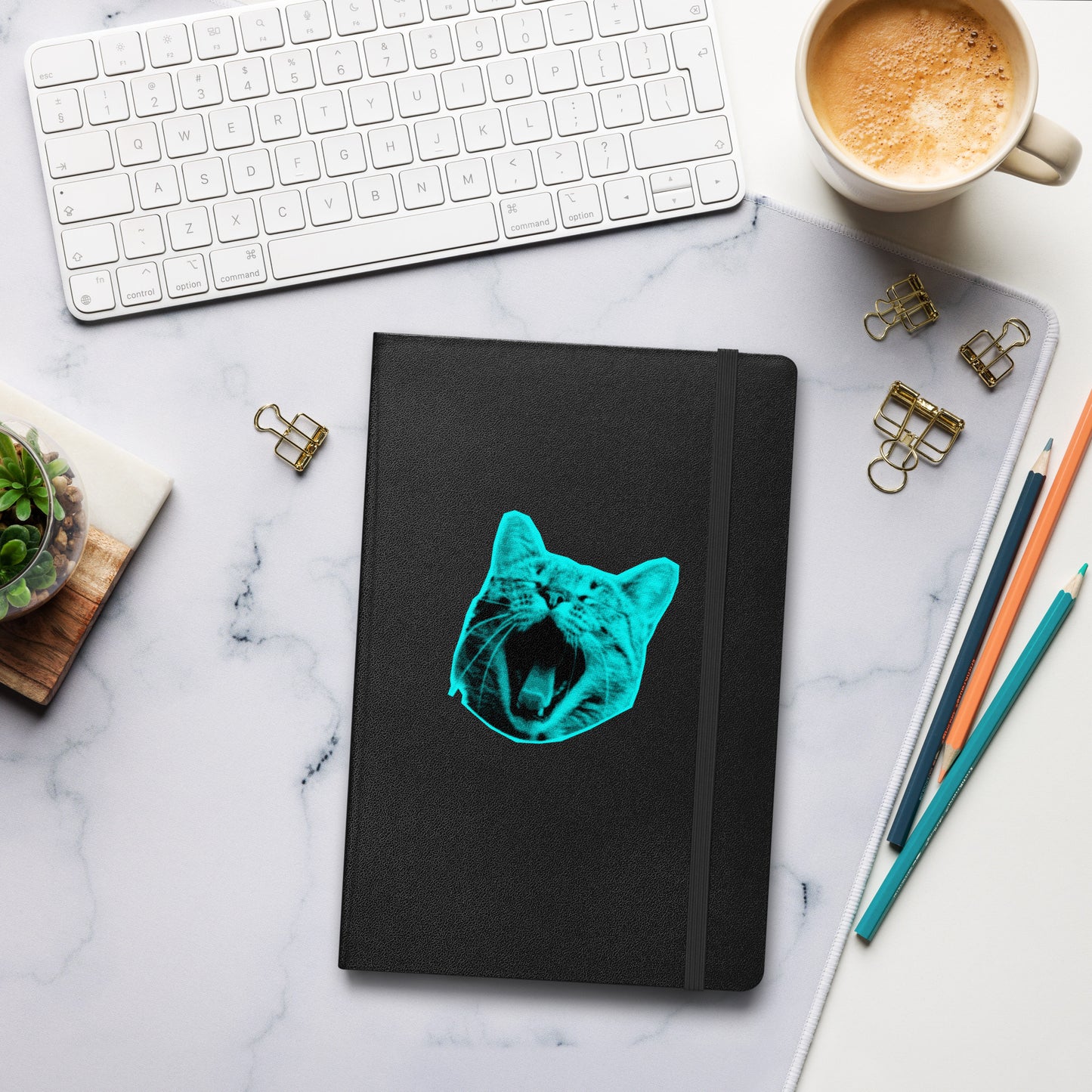 ELECTRIC BLUE CAT HARDCOVER BOUND NOTEBOOK