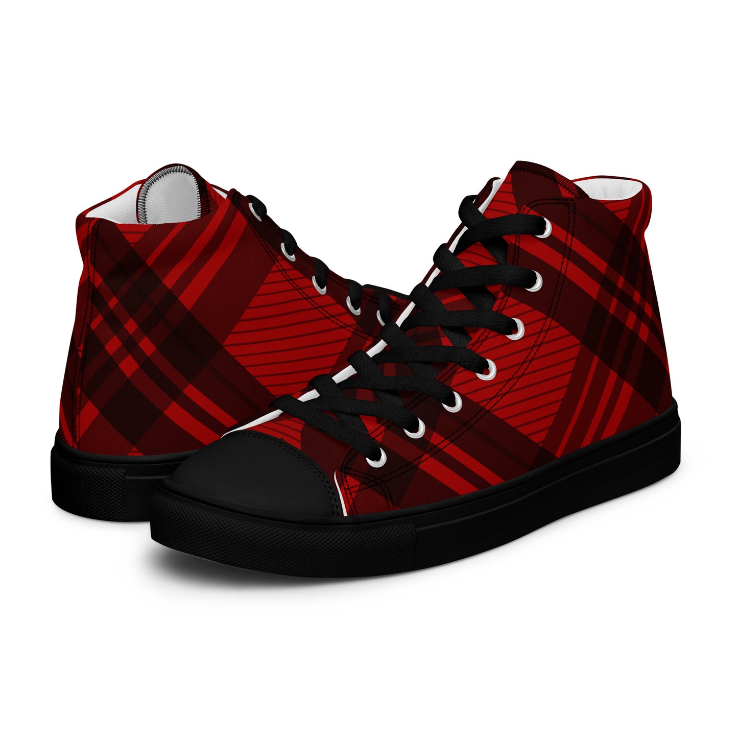 MEN'S RED PLAID HIGH TOP CANVAS SHOES