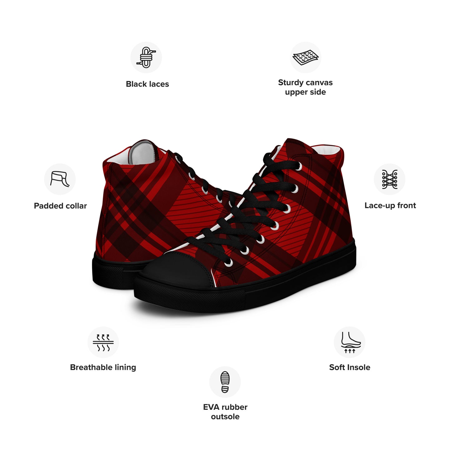MEN'S RED PLAID HIGH TOP CANVAS SHOES