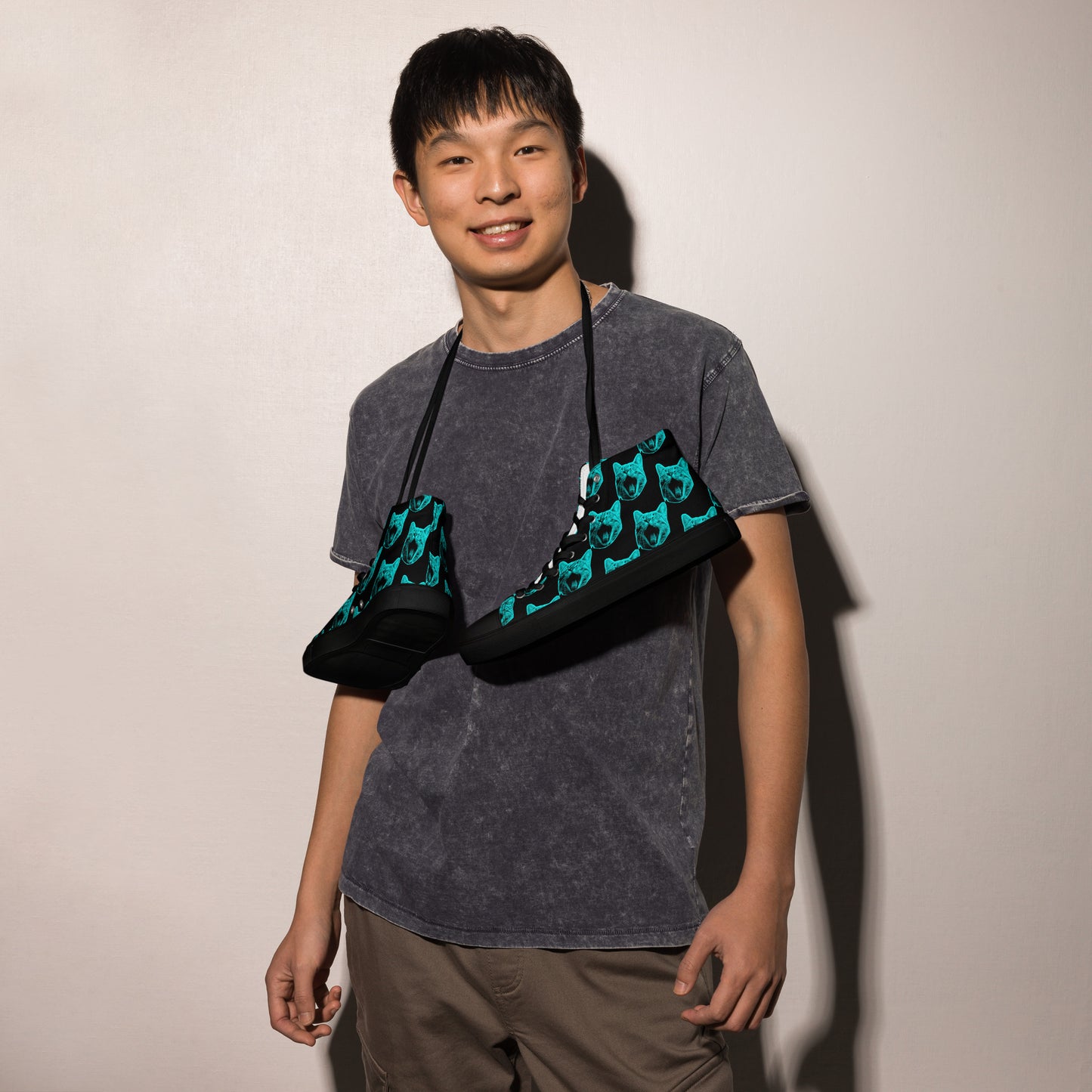 MEN'S ELECTRIC BLUE CAT HIGH TOP CANVAS SHOES