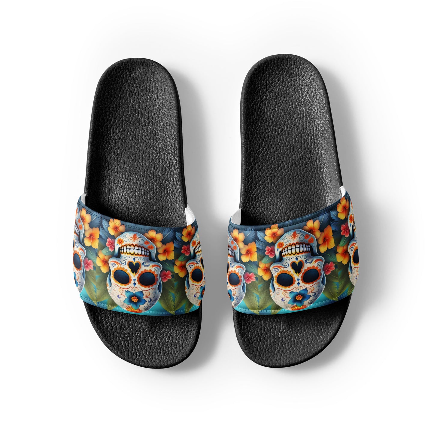 TROPICAL BLUE SKULL MEN'S SLIDES