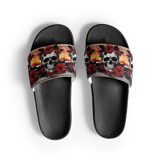 TROPICAL RED FLOWER SKULL MEN'S SLIDES