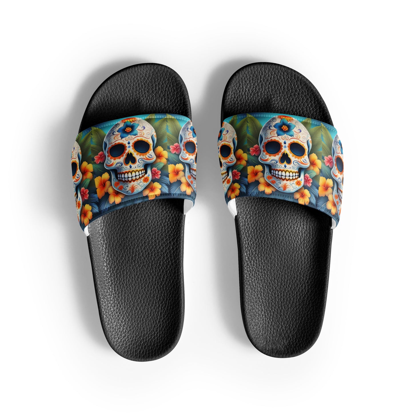 TROPICAL BLUE SKULL MEN'S SLIDES