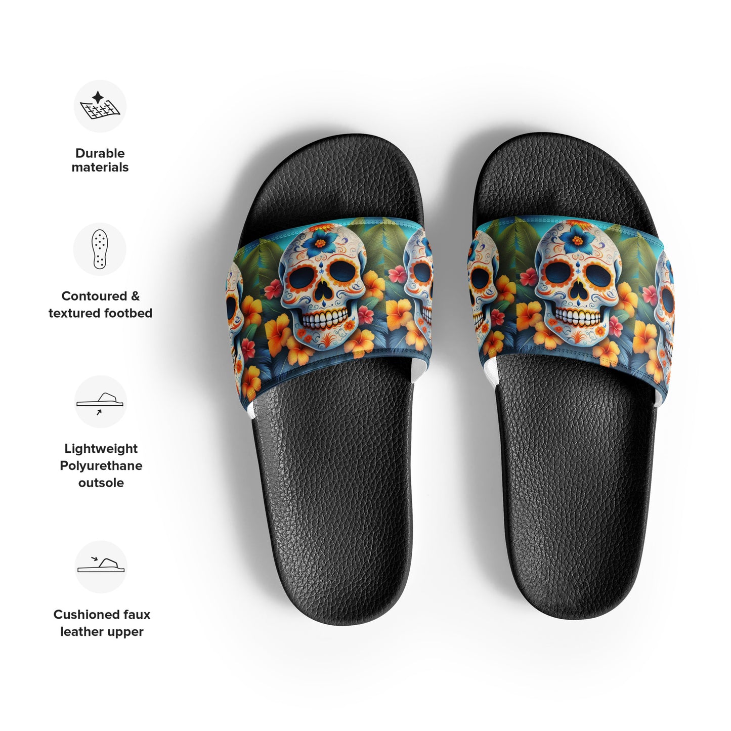 TROPICAL BLUE SKULL MEN'S SLIDES