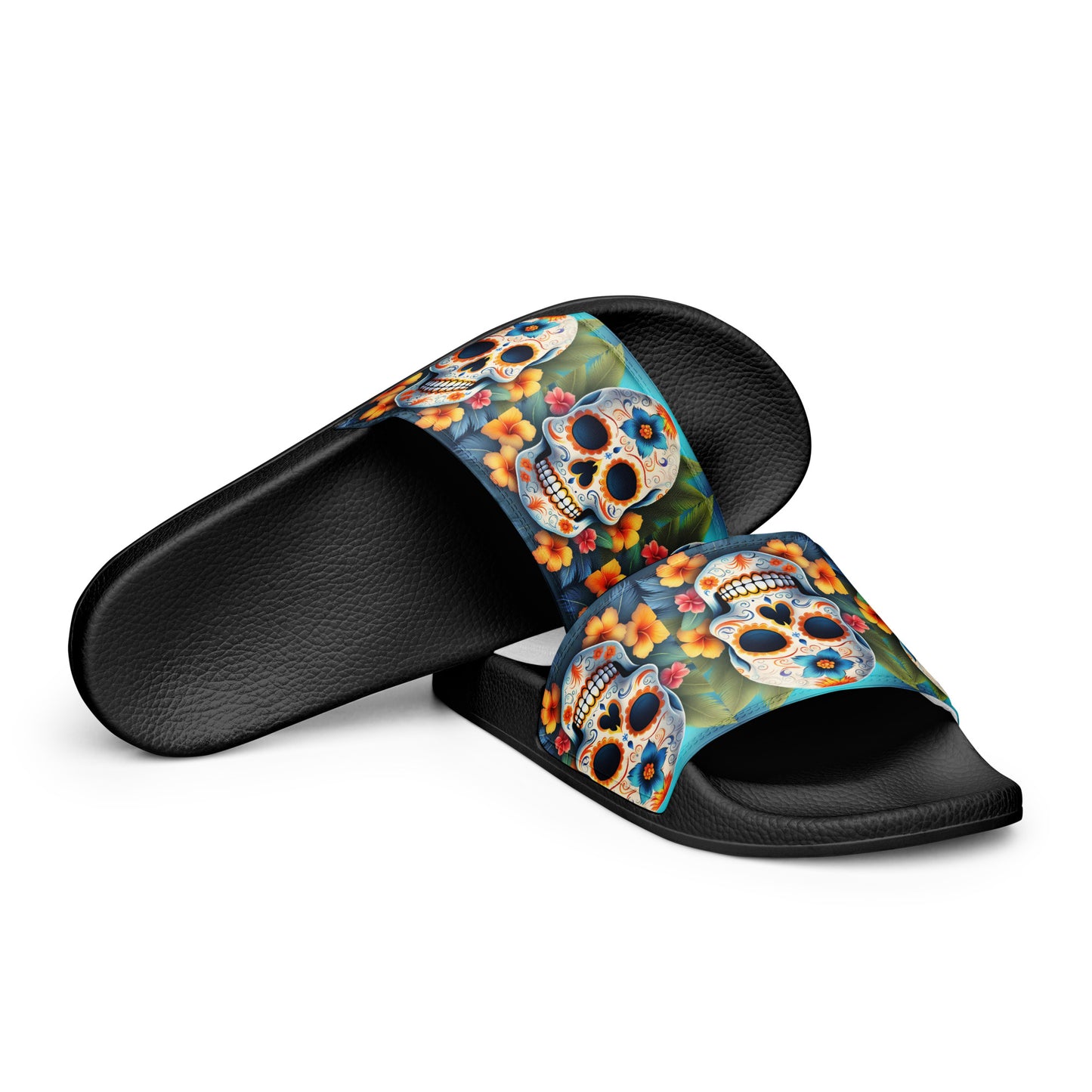 TROPICAL BLUE SKULL MEN'S SLIDES